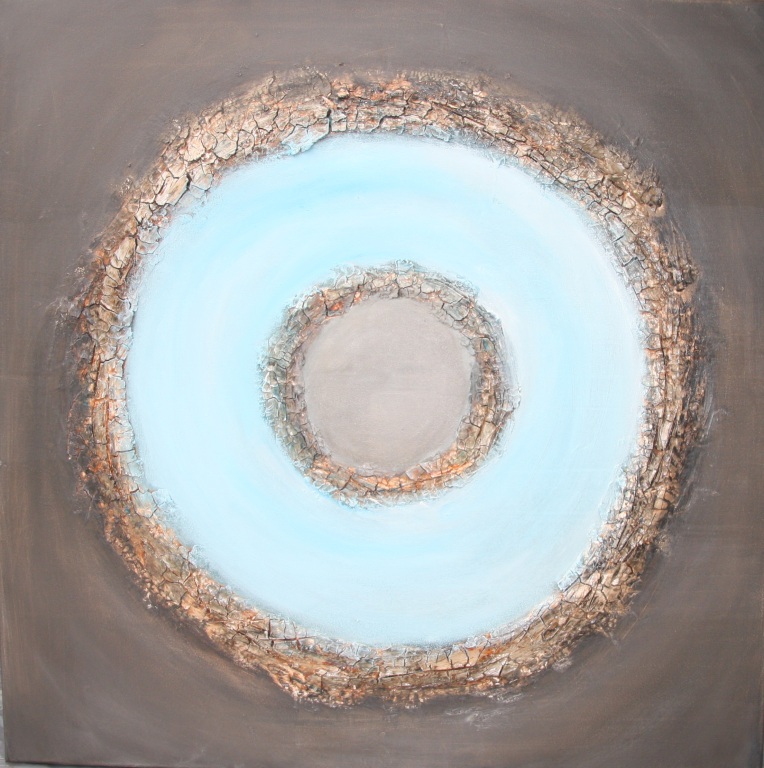 Vierkant schilderij: cirkel met blauw en bruin